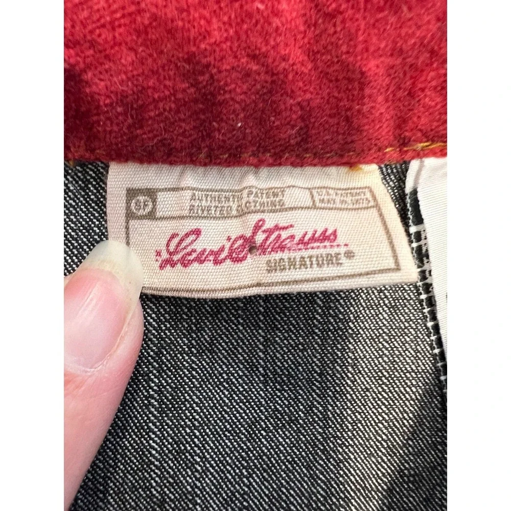 Levi‎ Strauss Signature Girls 24M Dark Wash Denim Jacket Red Corduroy Collar